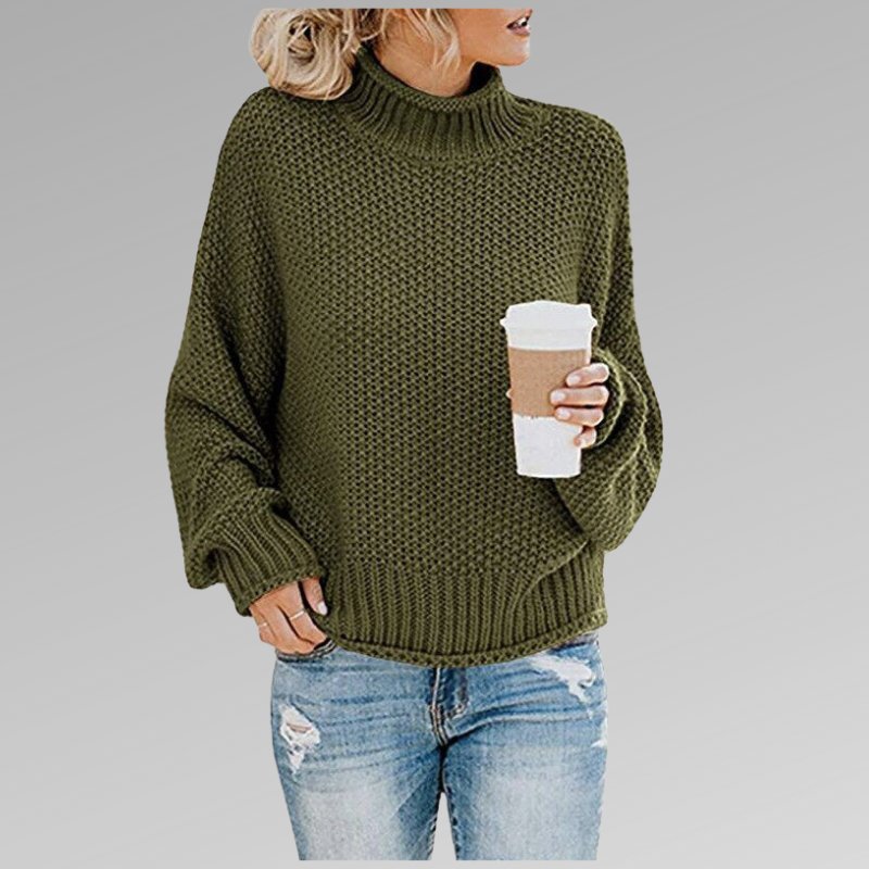 Women's Oversized Turtleneck Sweater - Green