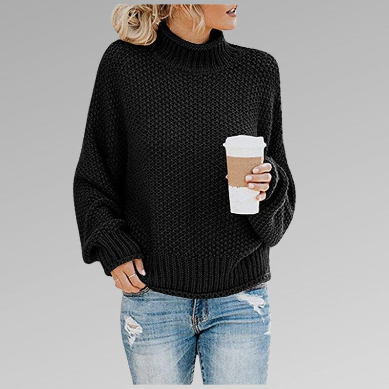 Women's Oversized Turtleneck Sweater - Black