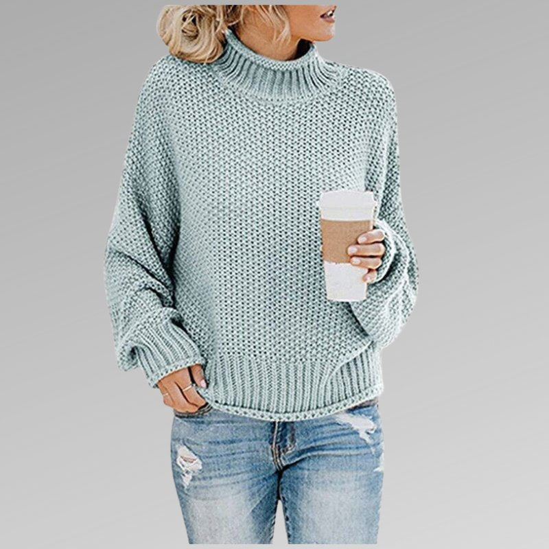 Women's Oversized Turtleneck Sweater - Sky blue