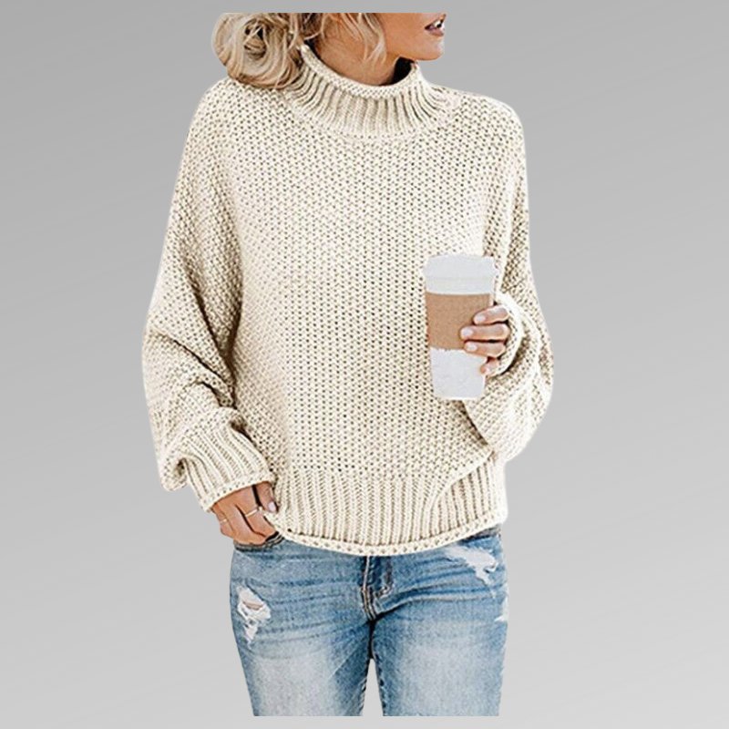 Women's Oversized Turtleneck Sweater - Beige
