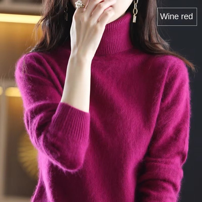 Women's Slim Wool Turtleneck Sweater - Wine Red