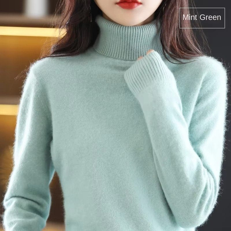 Women's Slim Wool Turtleneck Sweater - Mint Green