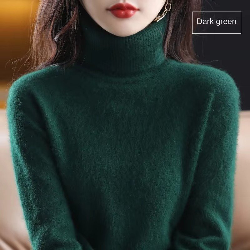 Women's Slim Wool Turtleneck Sweater - Dark Green