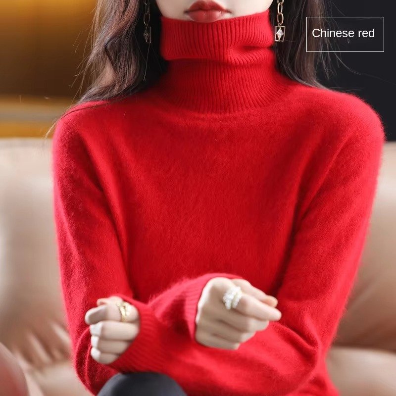 Women's Slim Wool Turtleneck Sweater - Red