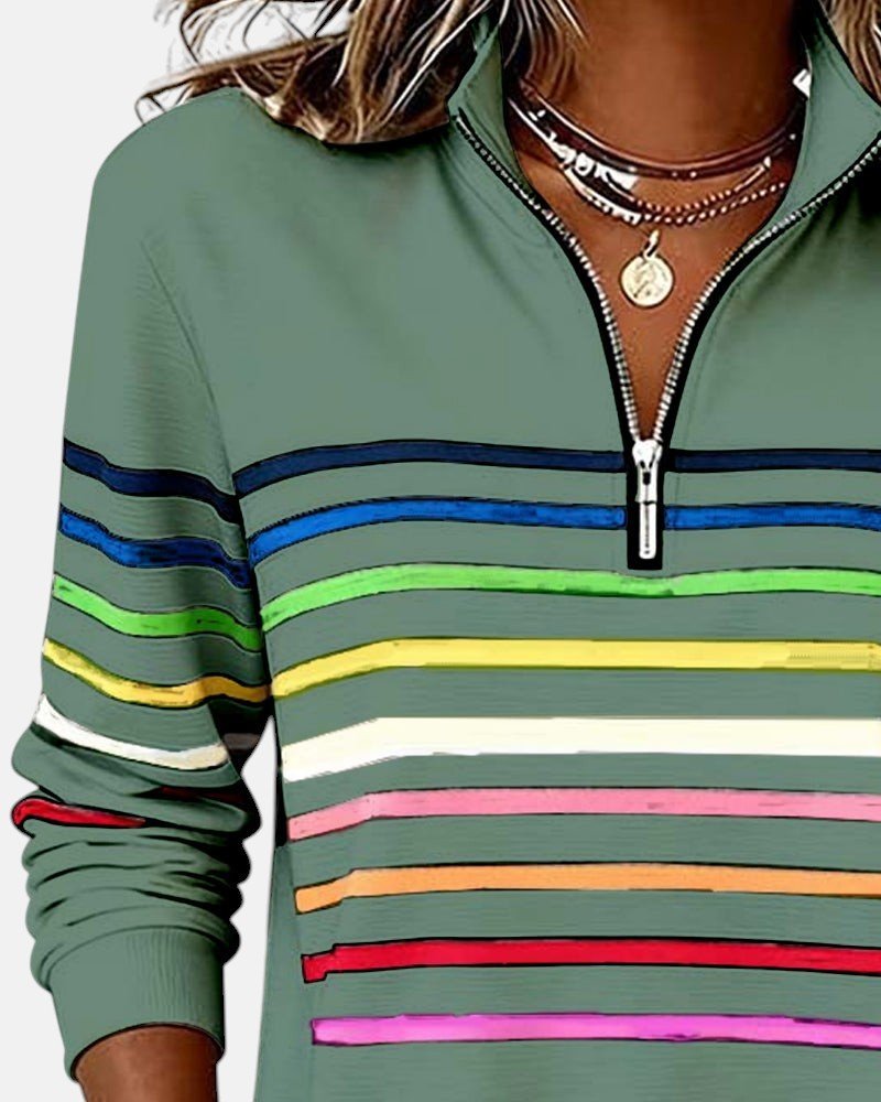 Women's Striped Quarter-Zip Sweatshirt