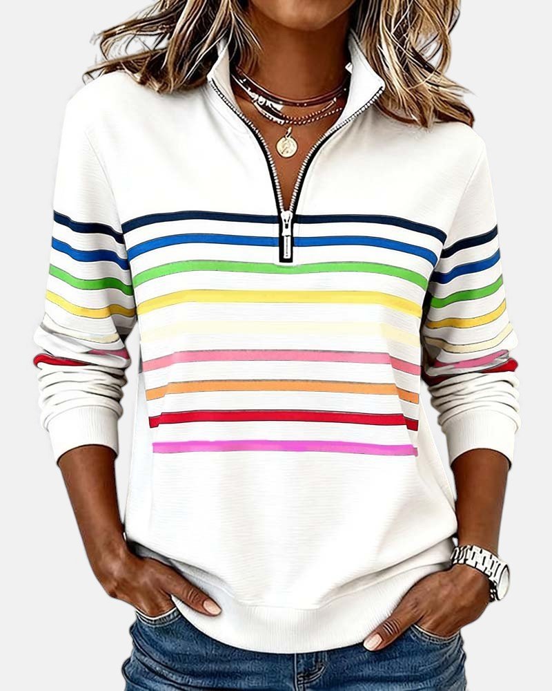 Women's Striped Quarter-Zip Sweatshirt - White