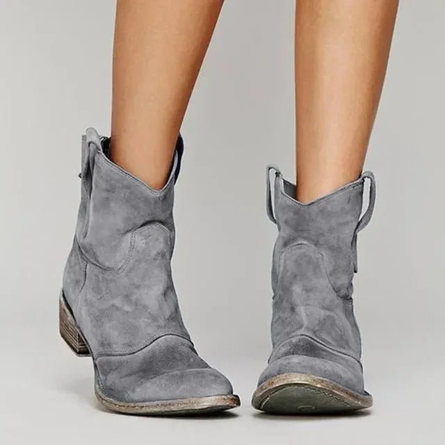Women's Suede Western Ankle Boots - Grey