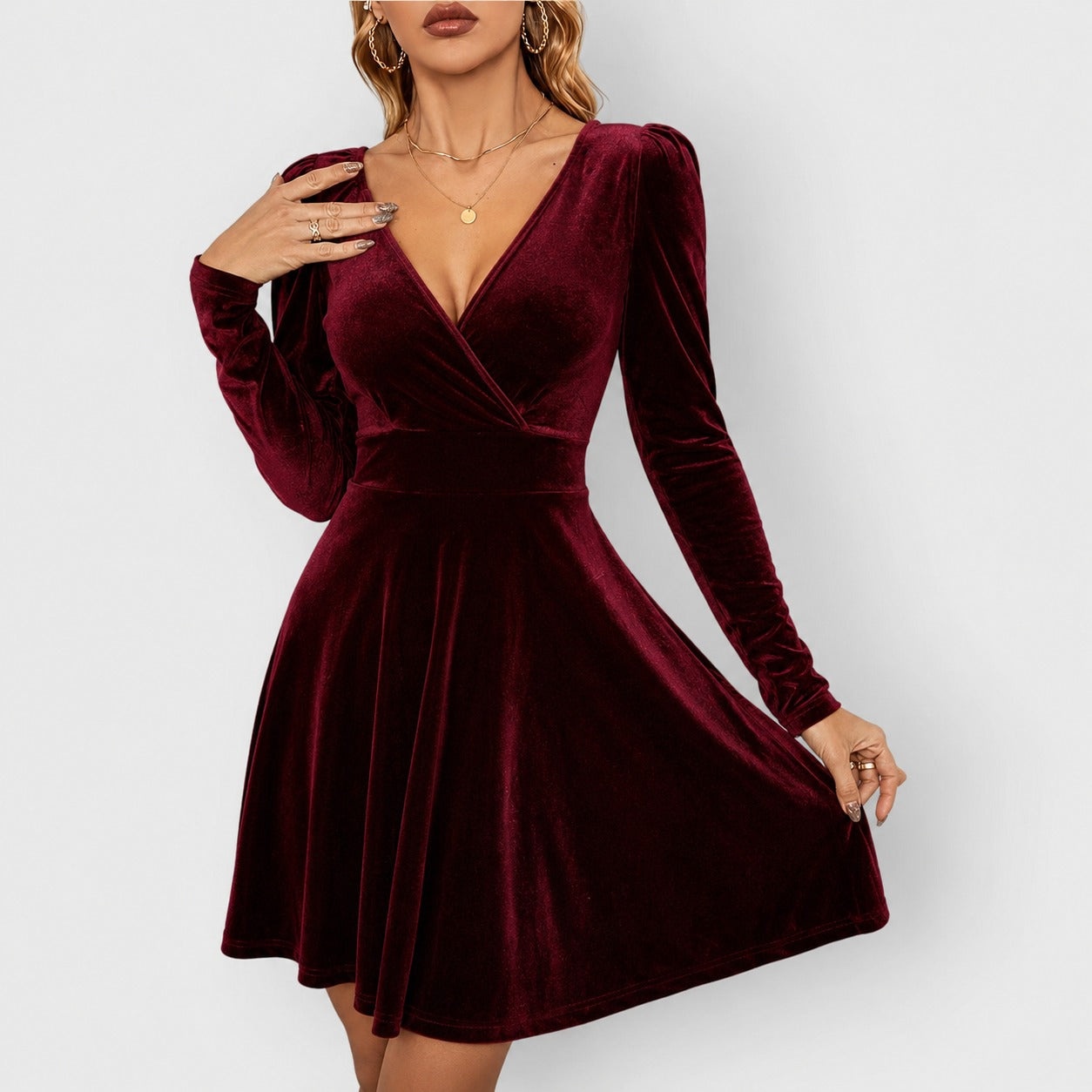 Velvet A Line Mini Dress - Red