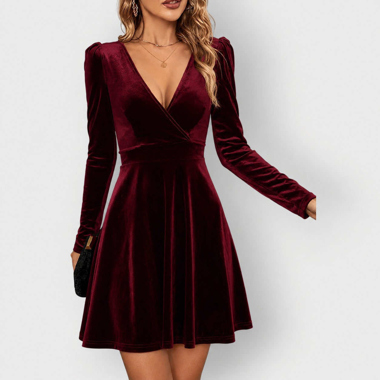 Velvet A Line Mini Dress - Green