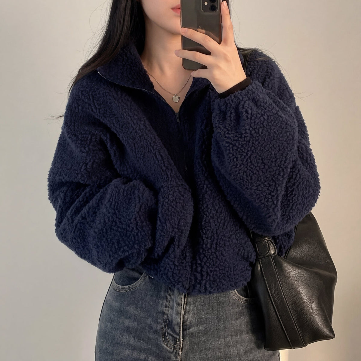 Women's Cropped Sherpa Jacket - Blue
