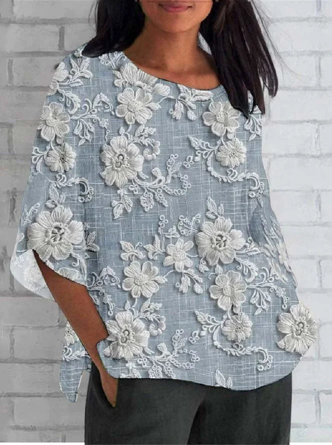 Women's Floral Blouse - Blue