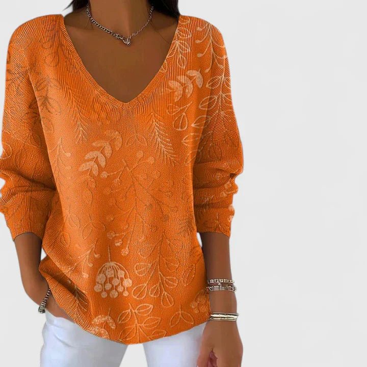 Women's Floral Oversized V-Neck Sweater