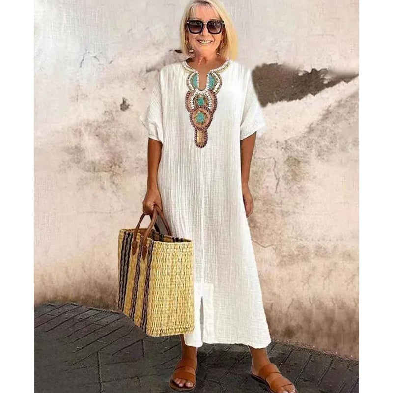 Embroidered Beach Maxi Dress - White