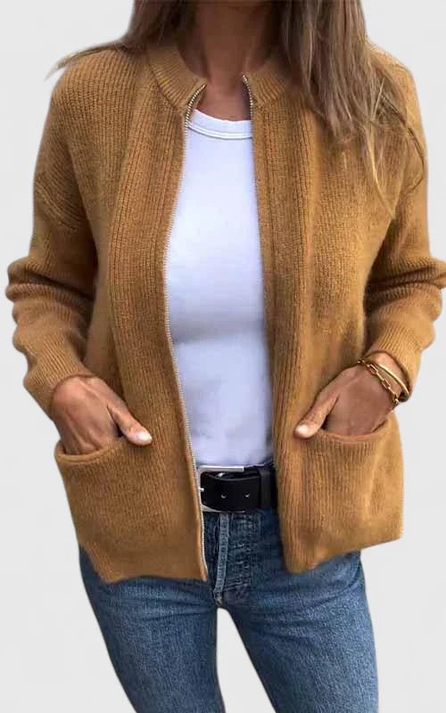 Women's Knit Bomber Cardigan - Brown
