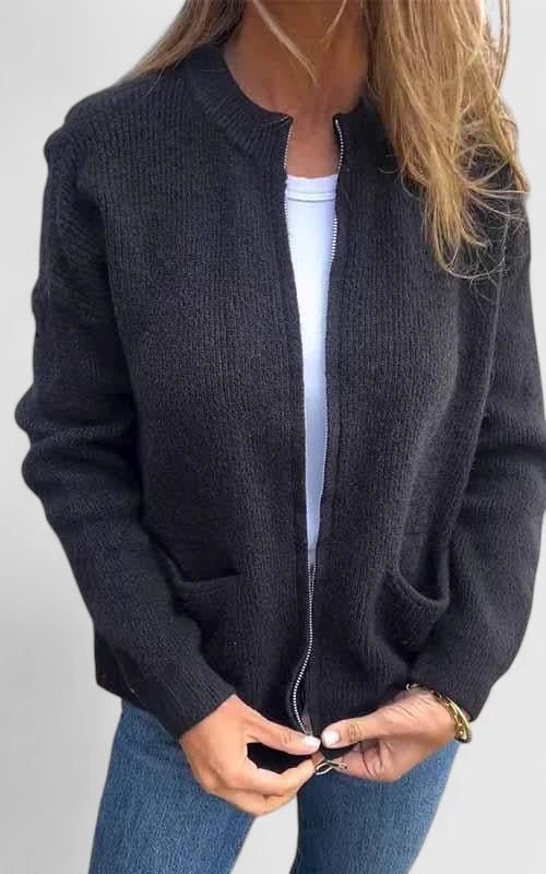Women's Knit Bomber Cardigan - Black