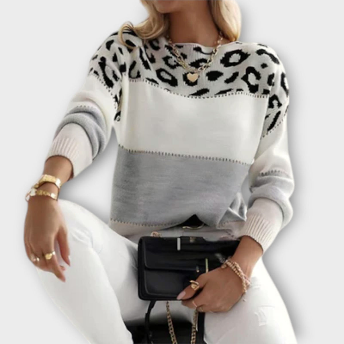 Women's Leopard Print Sweater - Gray