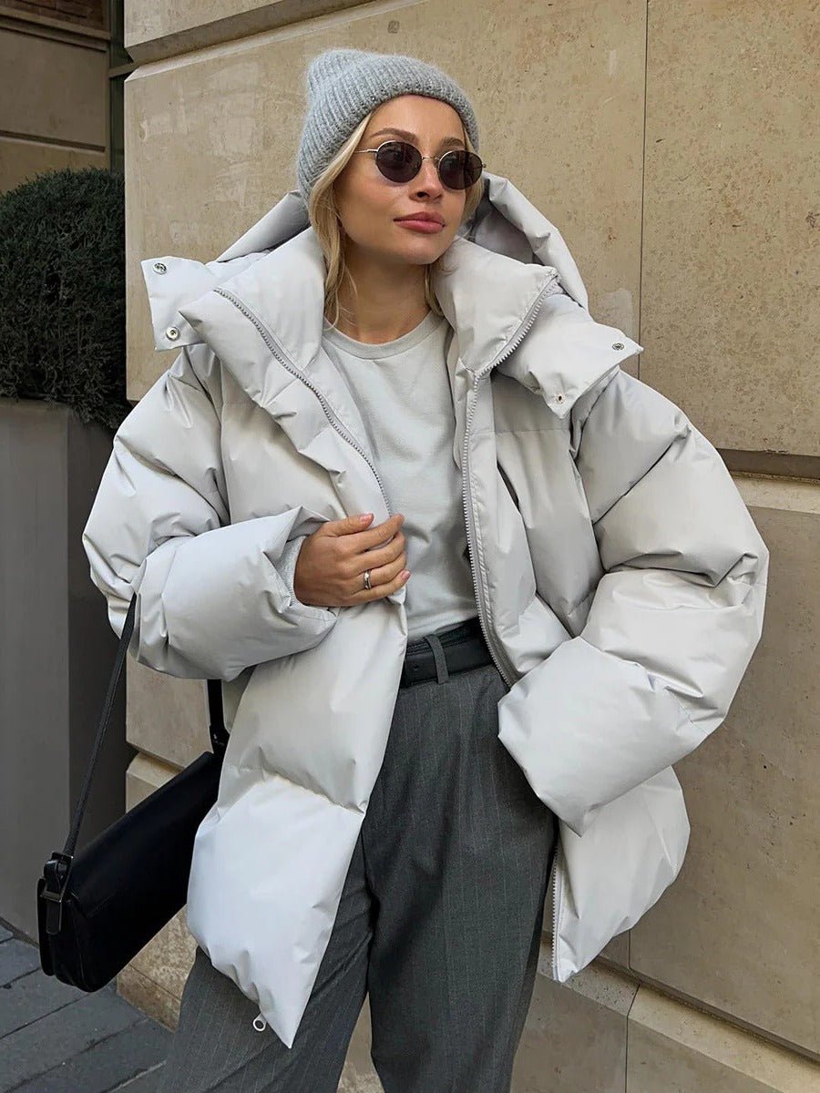 Women's Oversized Puffer Jacket - Light Gray
