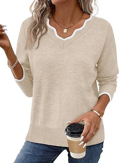 Women's V-Neck Sweater - Apricot