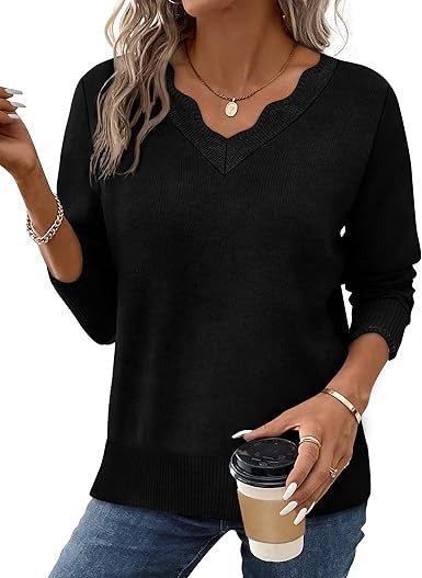 Women's V-Neck Sweater - Solid Black