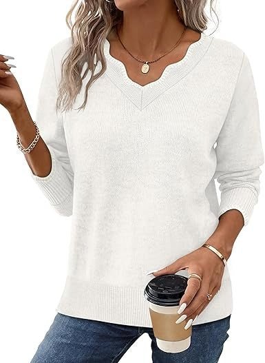 Women's V-Neck Sweater - Solid White