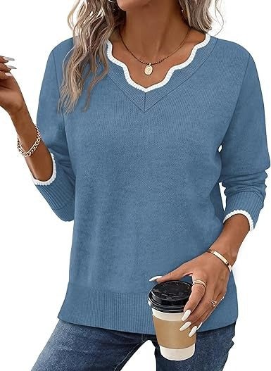 Women's V-Neck Sweater - Blue