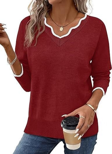 Women's V-Neck Sweater - Dark Red