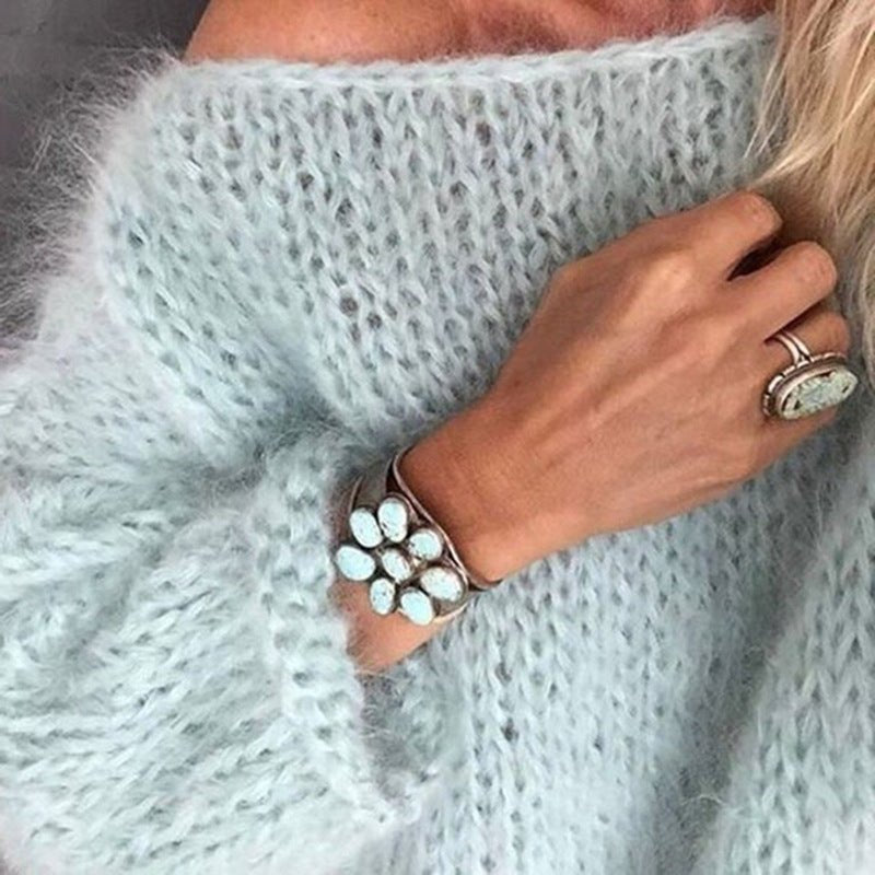Women's Chunky Knit Crewneck Wool Sweater