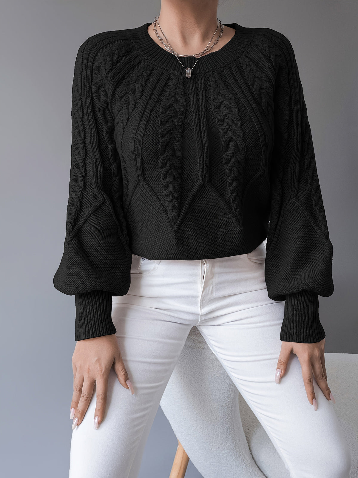 Women's Cropped Cable-Knit Wool Sweater