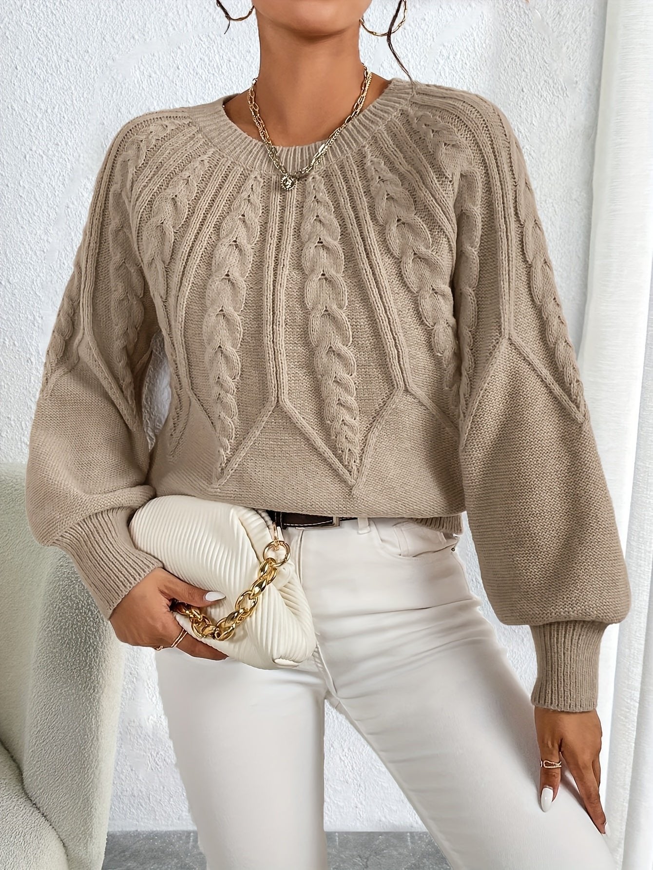 Women's Cropped Cable-Knit Wool Sweater