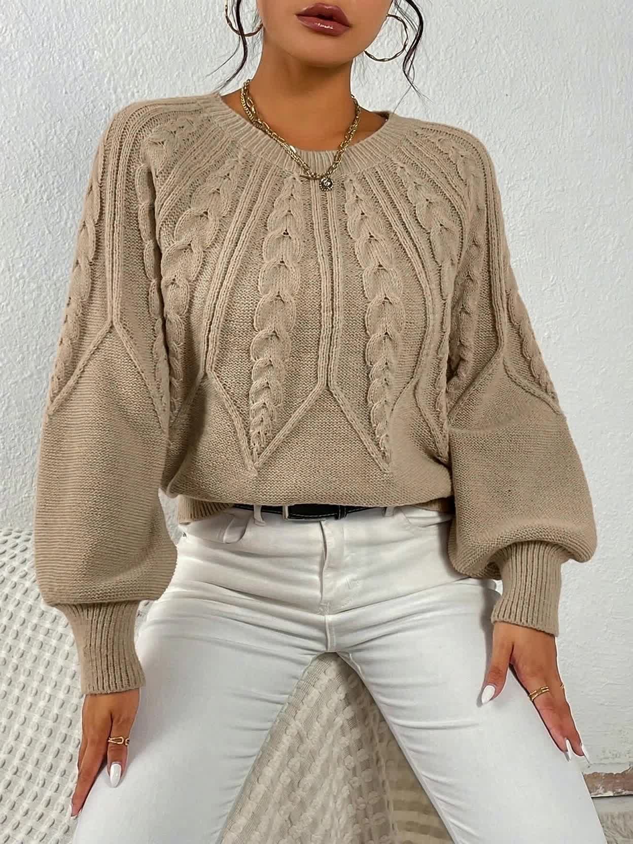 Women's Cropped Cable-Knit Wool Sweater