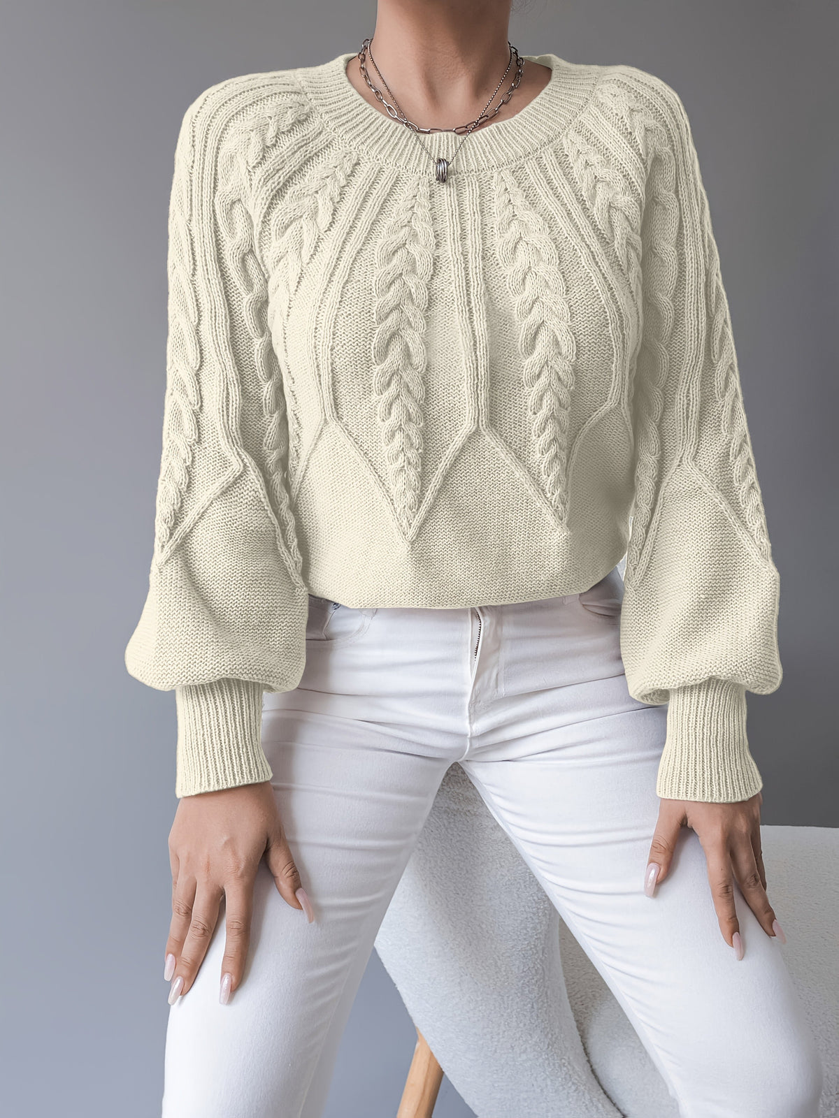 Women's Cropped Cable-Knit Wool Sweater