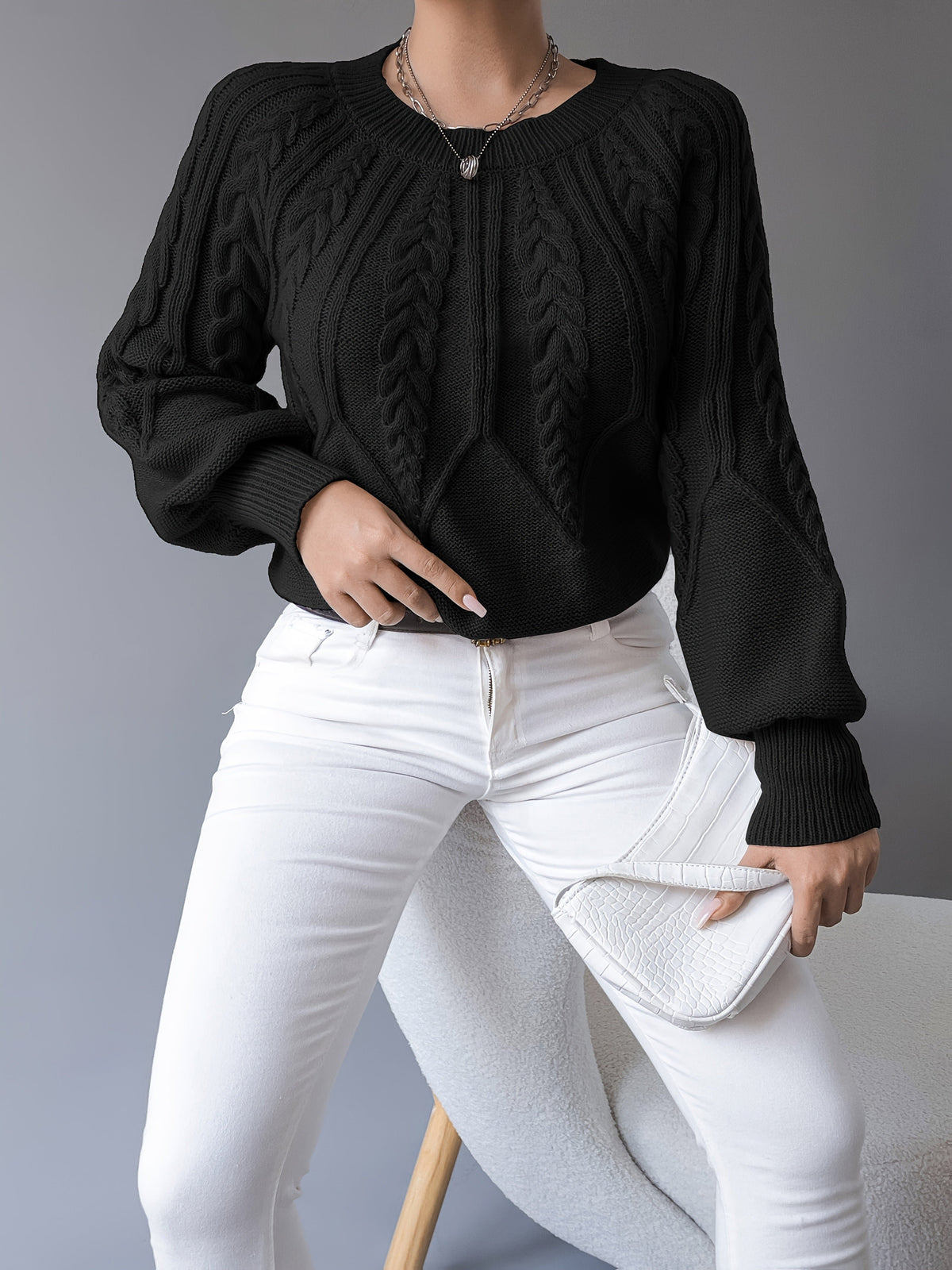 Women's Cropped Cable-Knit Wool Sweater