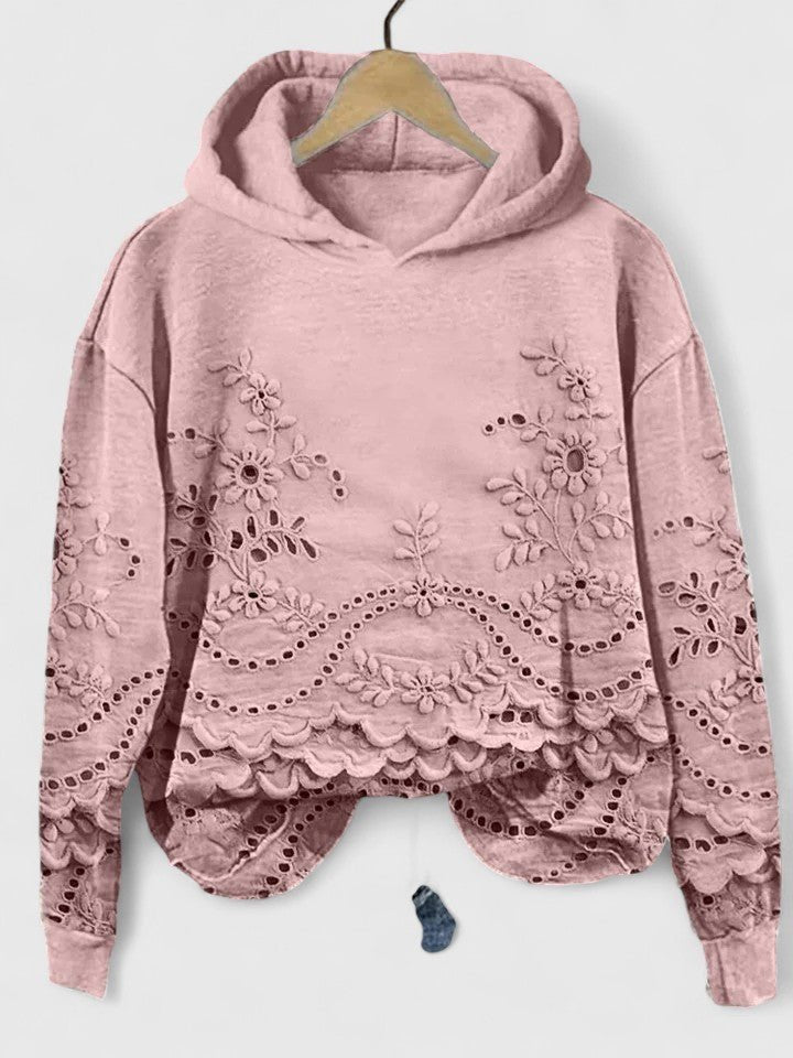 Women's Cropped Floral Hoodie - Pink