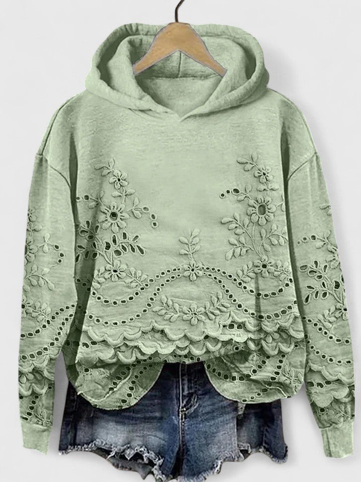 Women's Cropped Floral Hoodie - Green