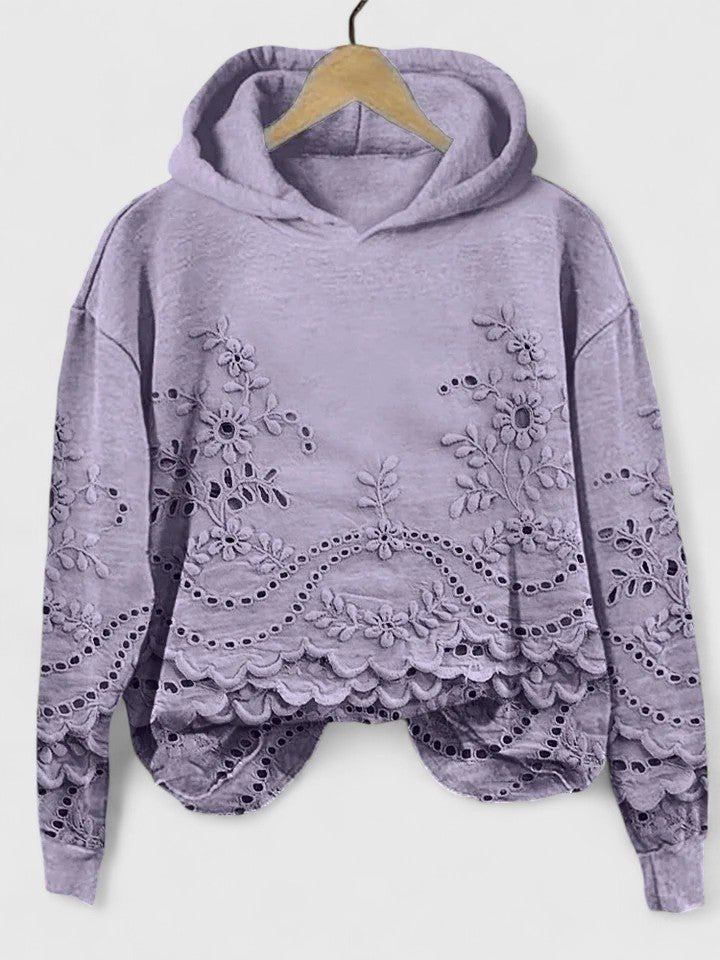 Women's Cropped Floral Hoodie - Purple