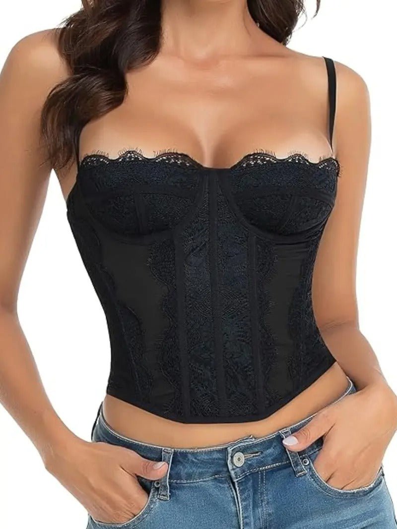 Women's Floral Lace Corset Top - Black