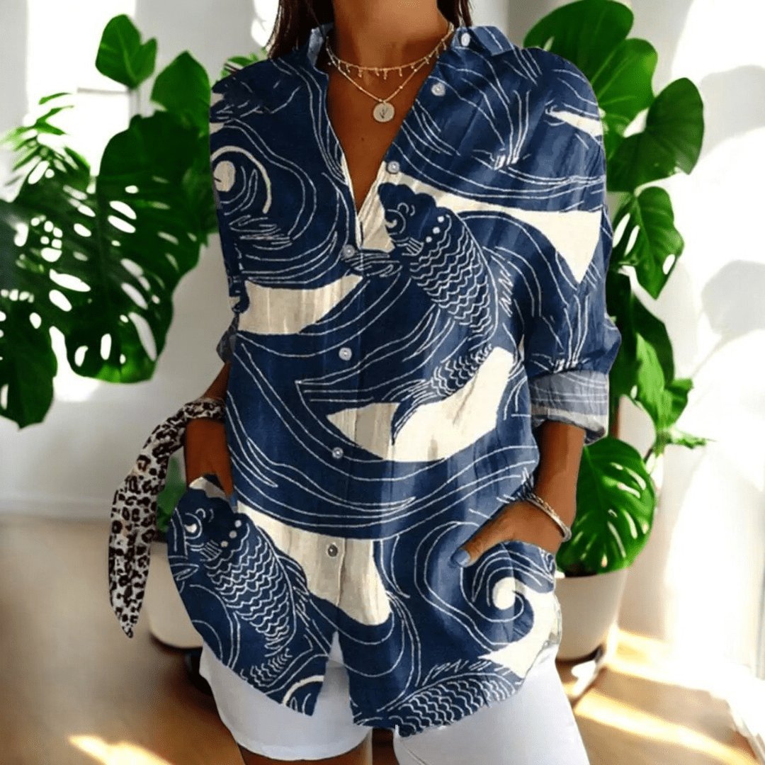 Women's Floral Oversized Blouse - Carp