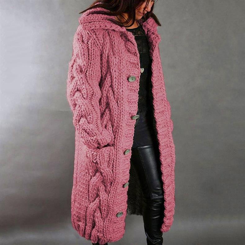 Women's Oversized Cable-Knit Cardigan Coat - Pink