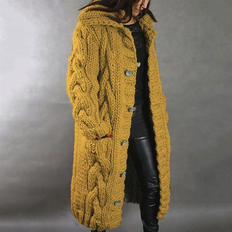 Women's Oversized Cable-Knit Cardigan Coat - Yellow