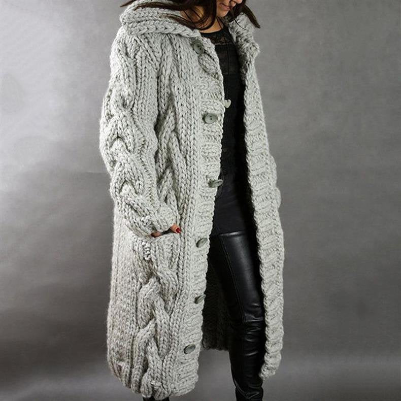Women's Oversized Cable-Knit Cardigan Coat - Grey