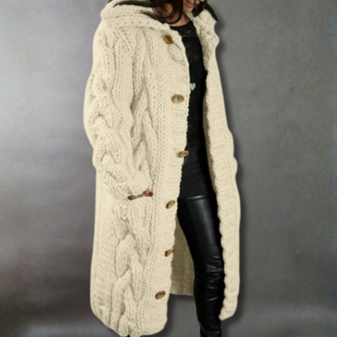 Women's Oversized Cable-Knit Cardigan Coat - Beige