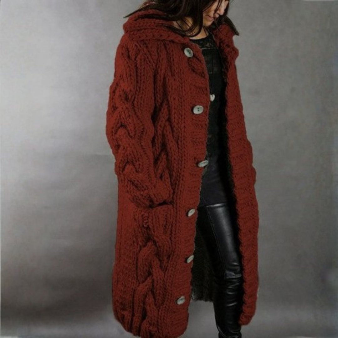 Women's Oversized Cable-Knit Cardigan Coat - Red