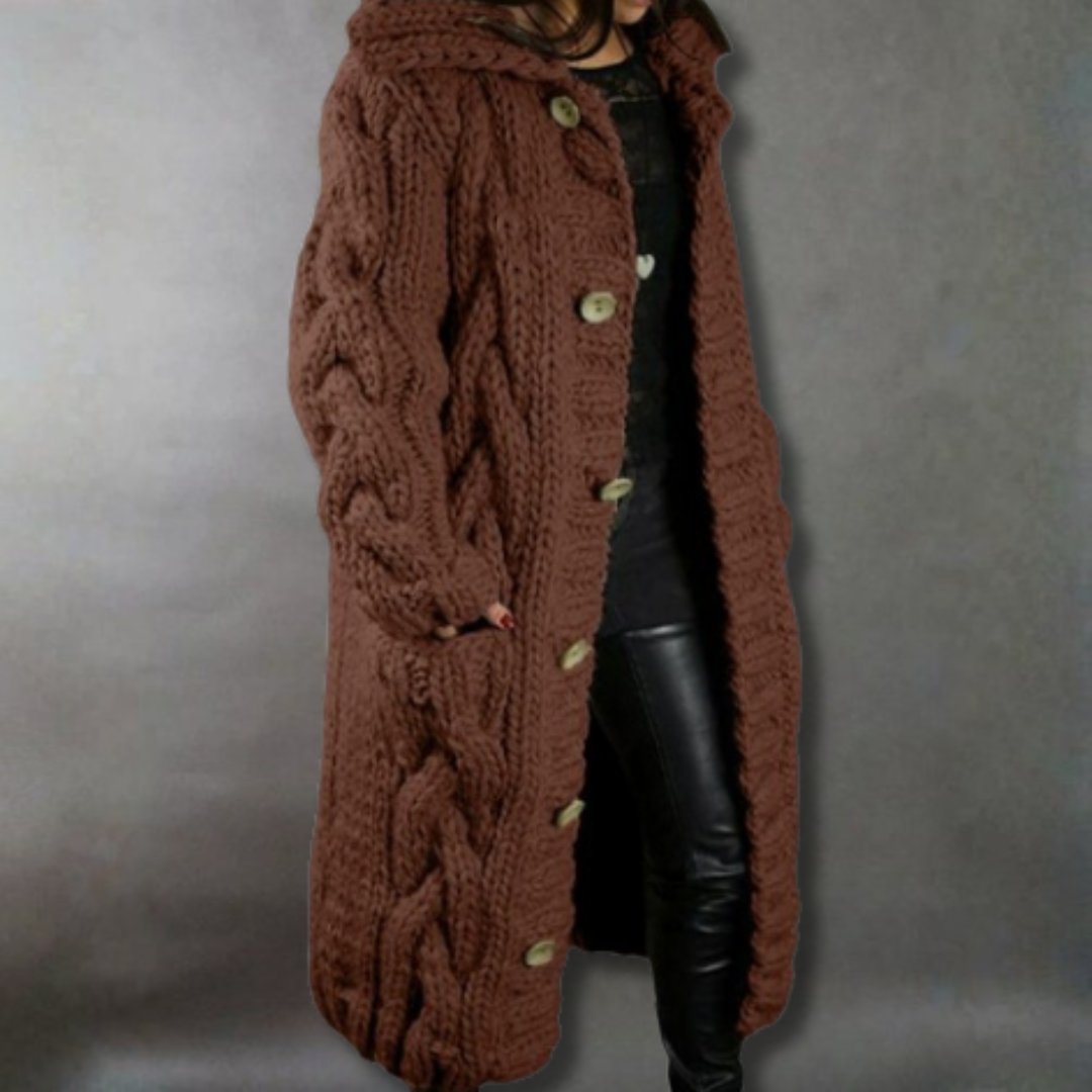 Women's Oversized Cable-Knit Cardigan Coat - Brown