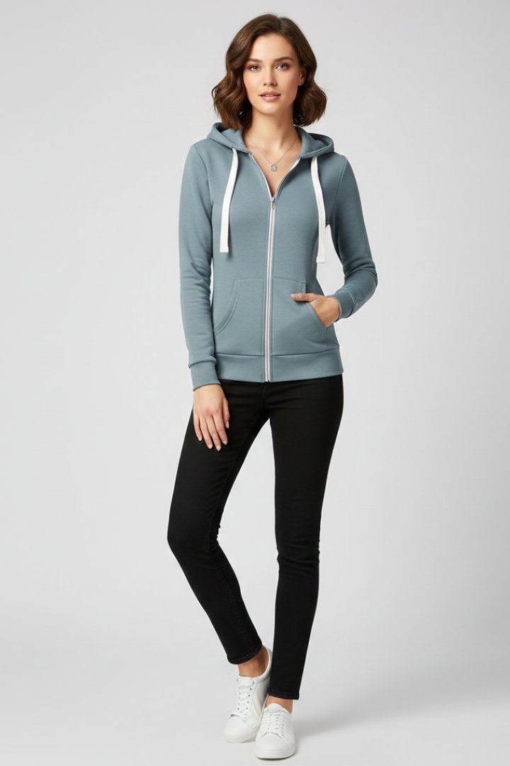 Women's Slim Zip-Up Hoodie - Light Blue