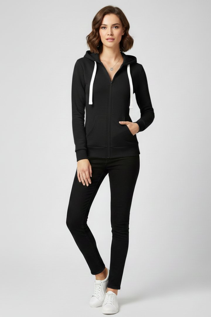 Women's Slim Zip-Up Hoodie - Black