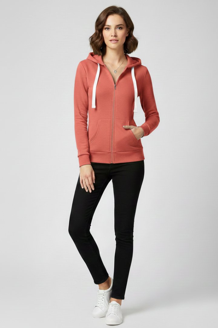 Women's Slim Zip-Up Hoodie - Orange