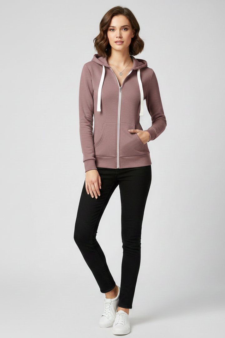 Women's Slim Zip-Up Hoodie - Pink