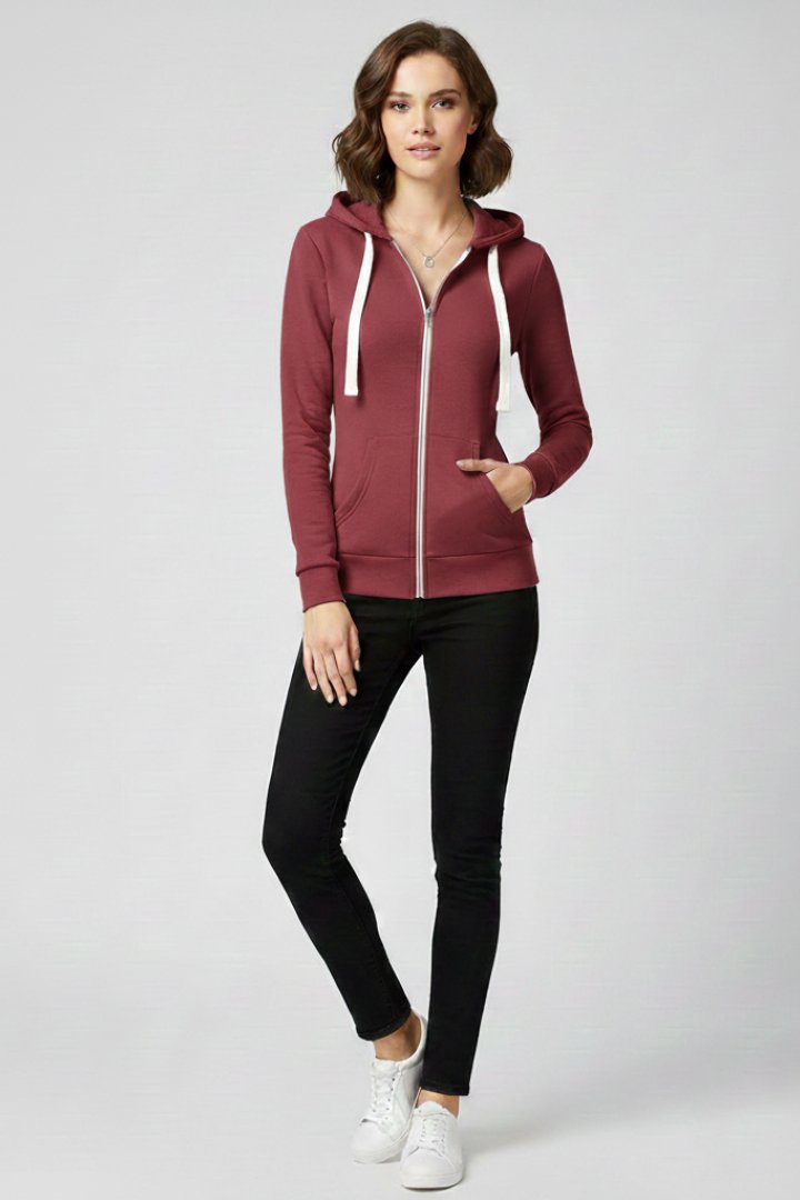 Women's Slim Zip-Up Hoodie - Red