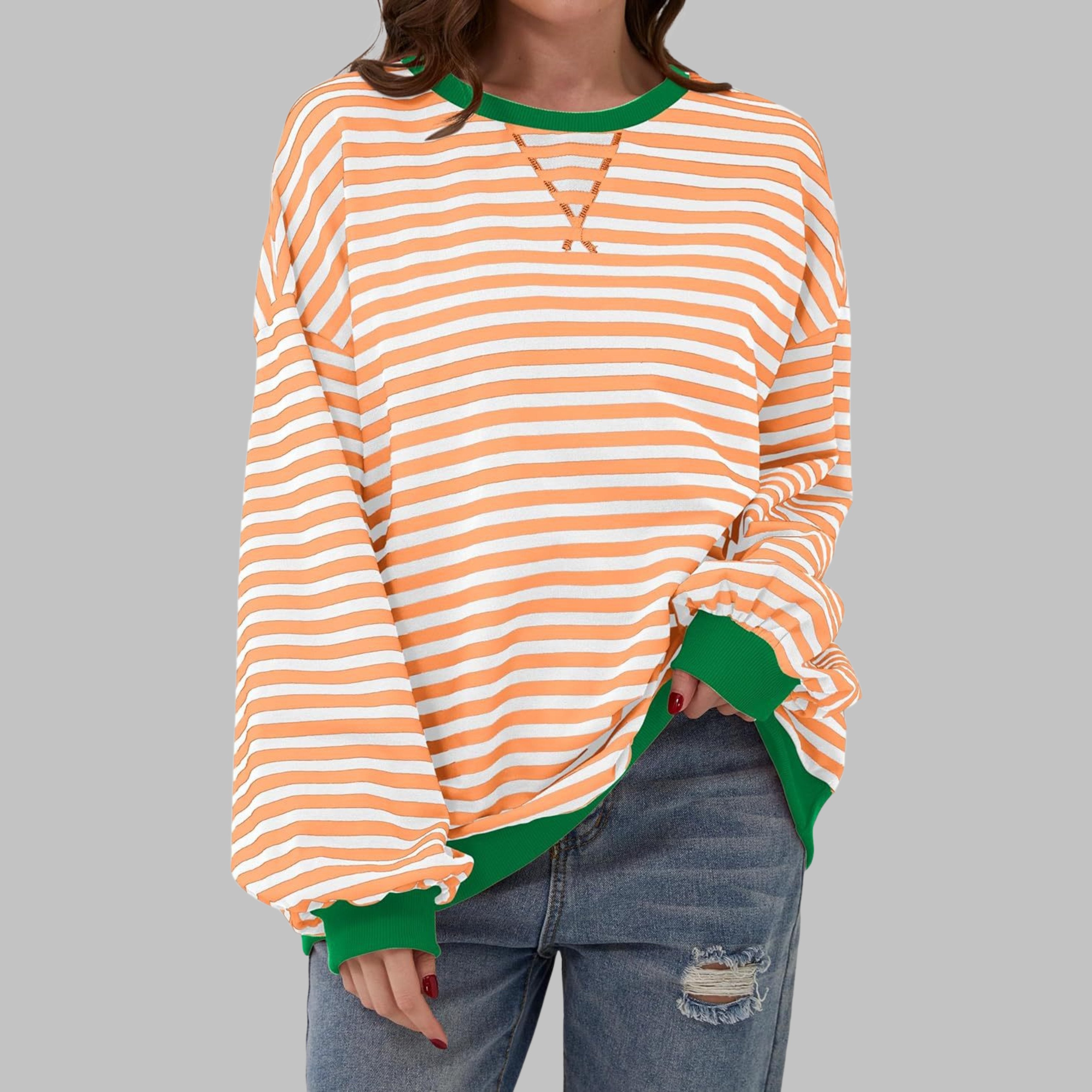 Women's Striped Oversized Sweatshirt - Light Orange