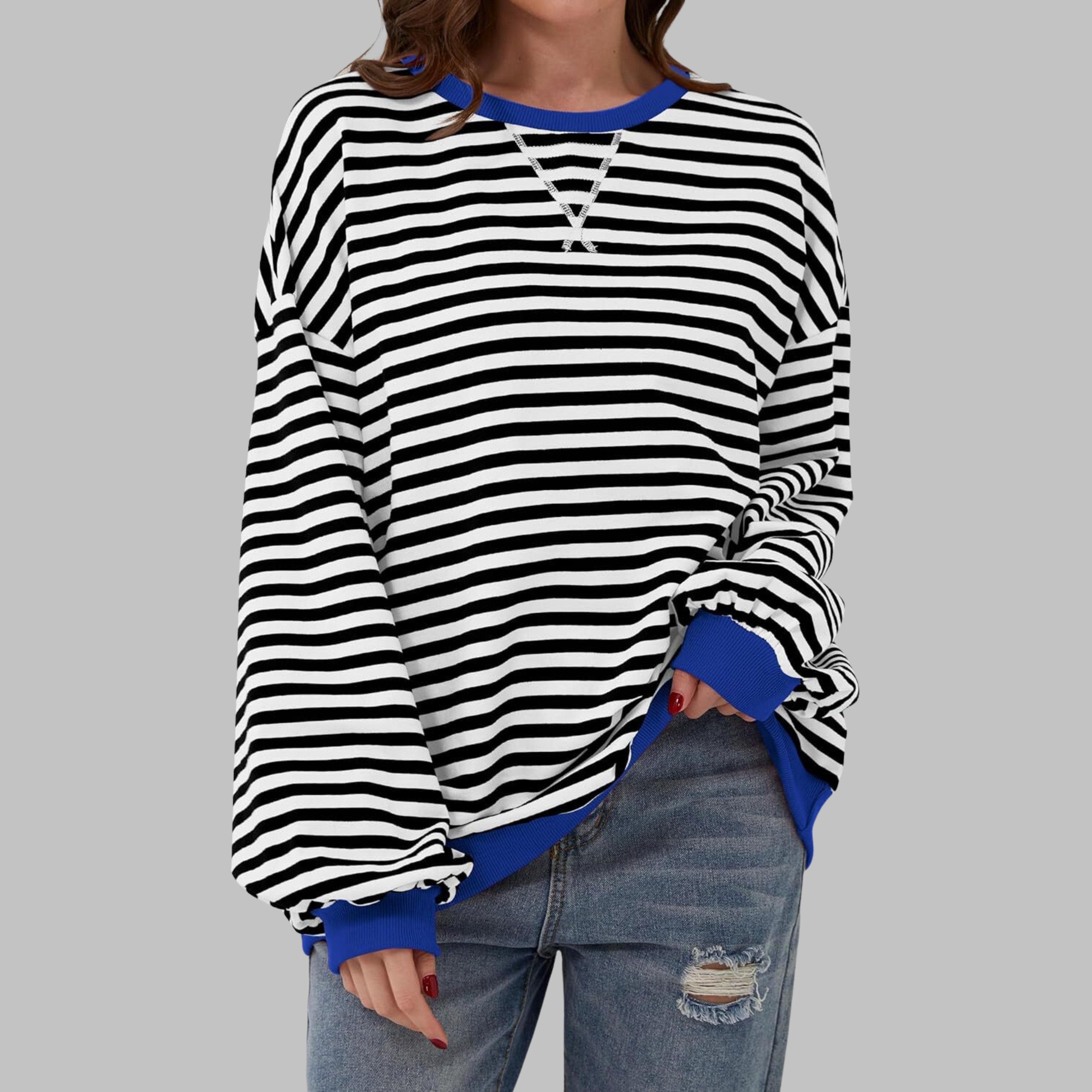 Women's Striped Oversized Sweatshirt - Black